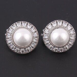 Faux pearl and CZ clip on earrings.